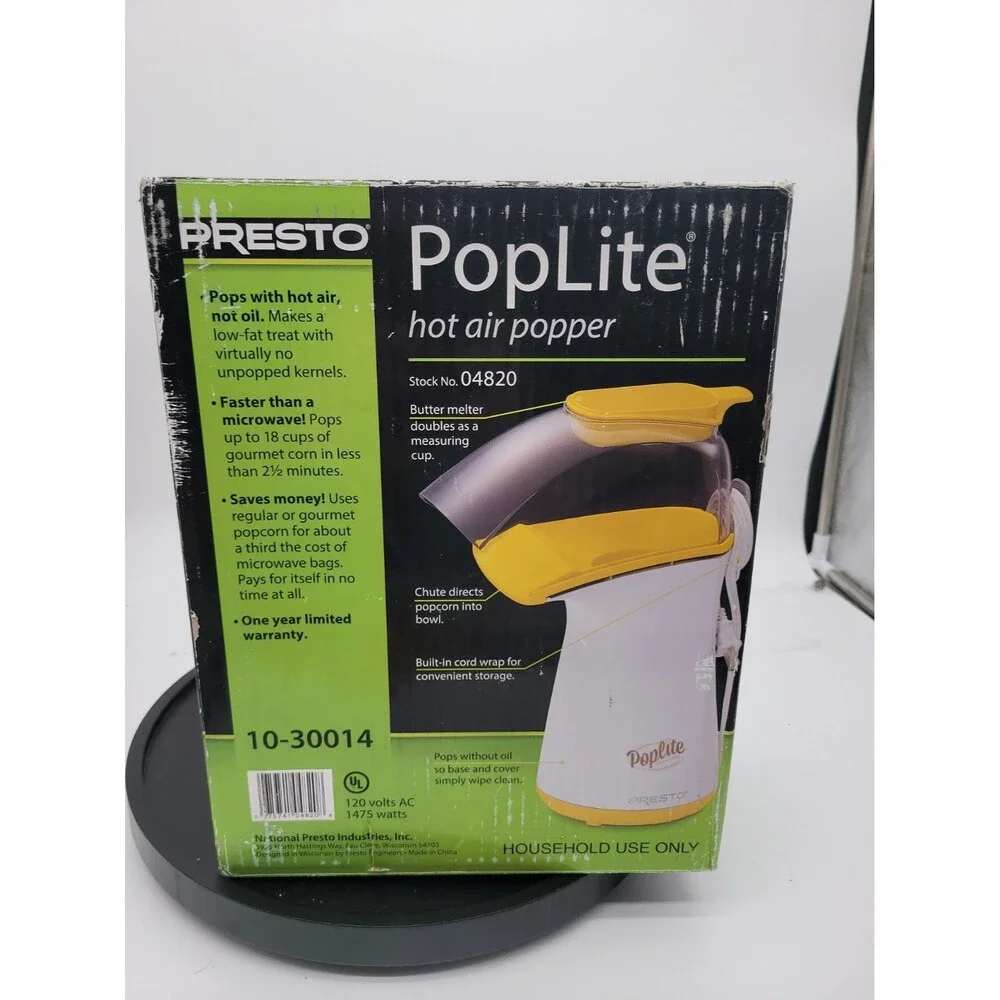 Presto PopLite 04820 Hot Air Popper Electric Popcorn Maker Heart Healthy Snack